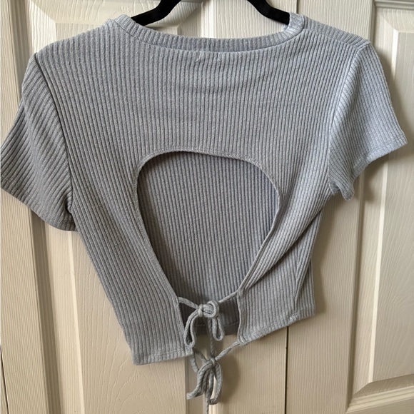 Garage Light Gray Ribbed Crop Top Open Back - Picture 2 of 2